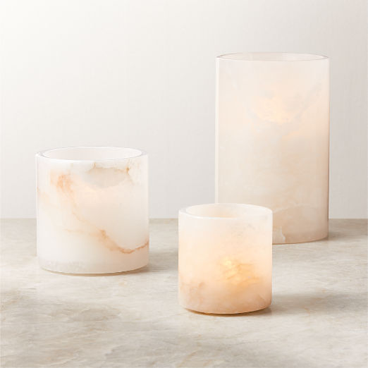 Poe White Alabaster Tealight Candle Holder 4"