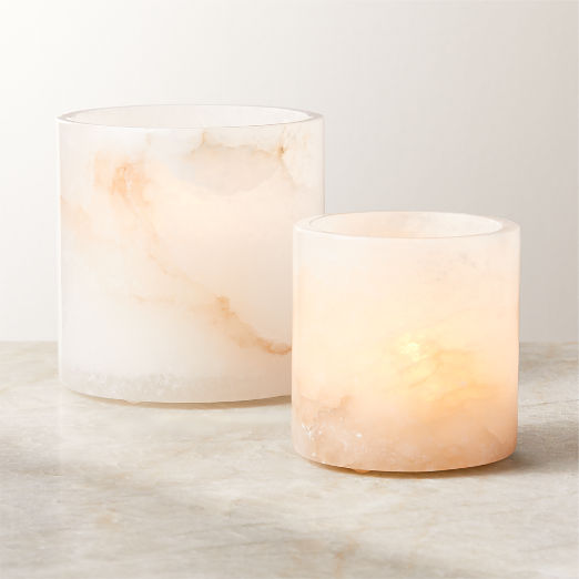 Poe White Alabaster Tealight Candle Holders