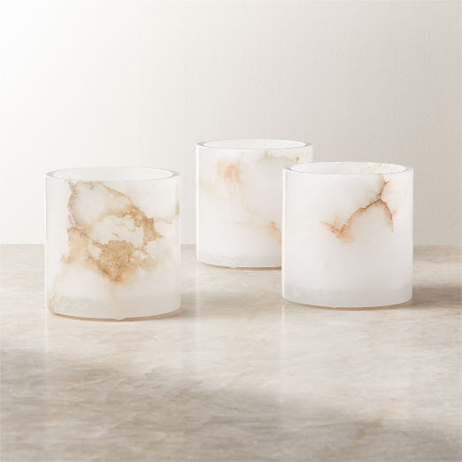 Poe White Alabaster Tealight Candle Holder 4"