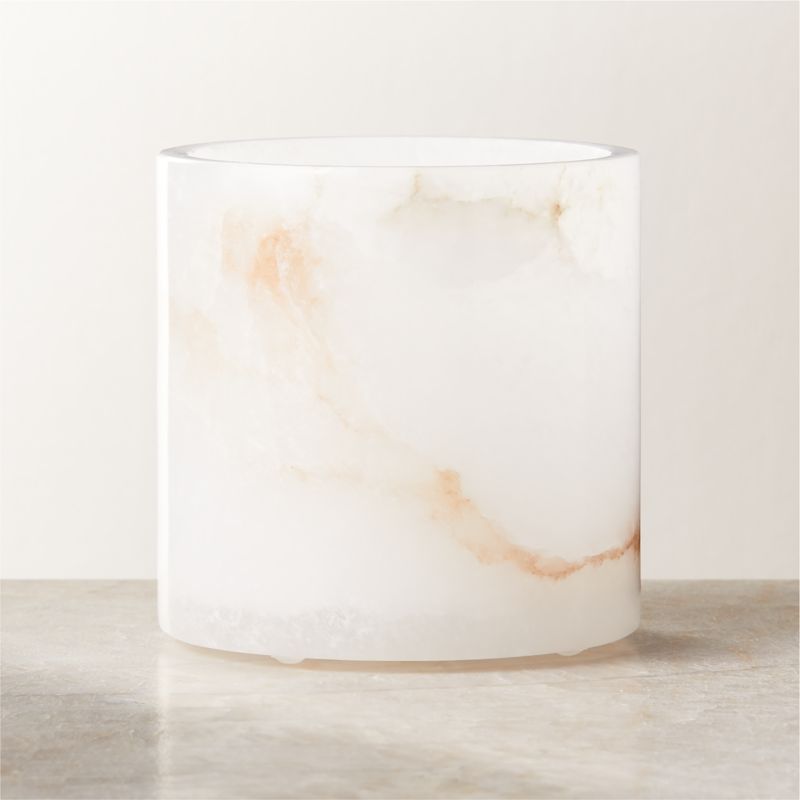 View Poe White Alabaster Tealight Candle Holder 4" details