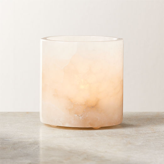 Poe White Alabaster Tealight Candle Holder 3"