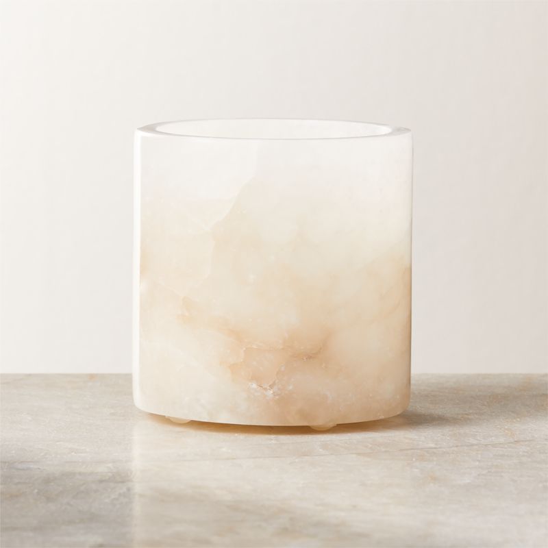 View Poe White Alabaster Tealight Candle Holder 3" details