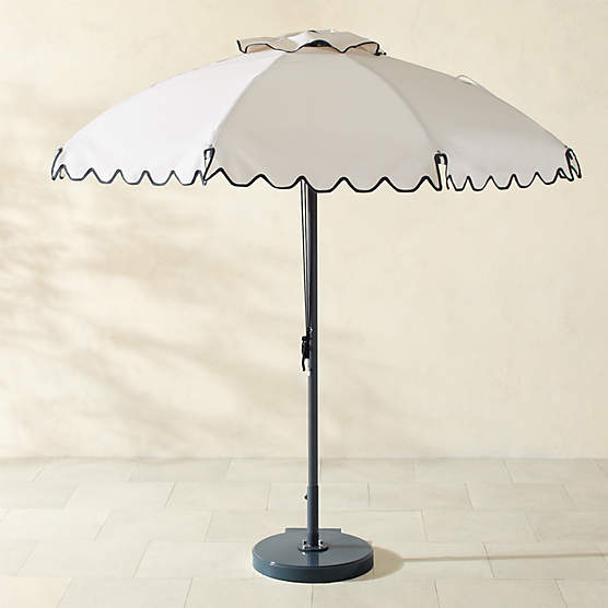 Poggesi Valance Black and White Outdoor Umbrella with Graphite Base