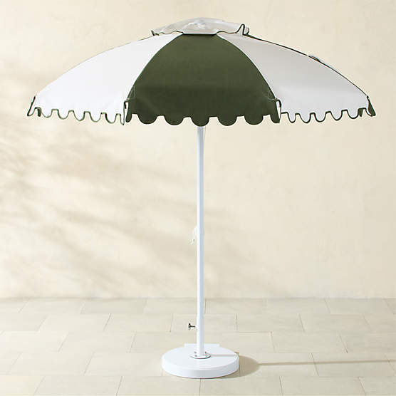 Poggesi Valance Green and White Outdoor Umbrella with White Base