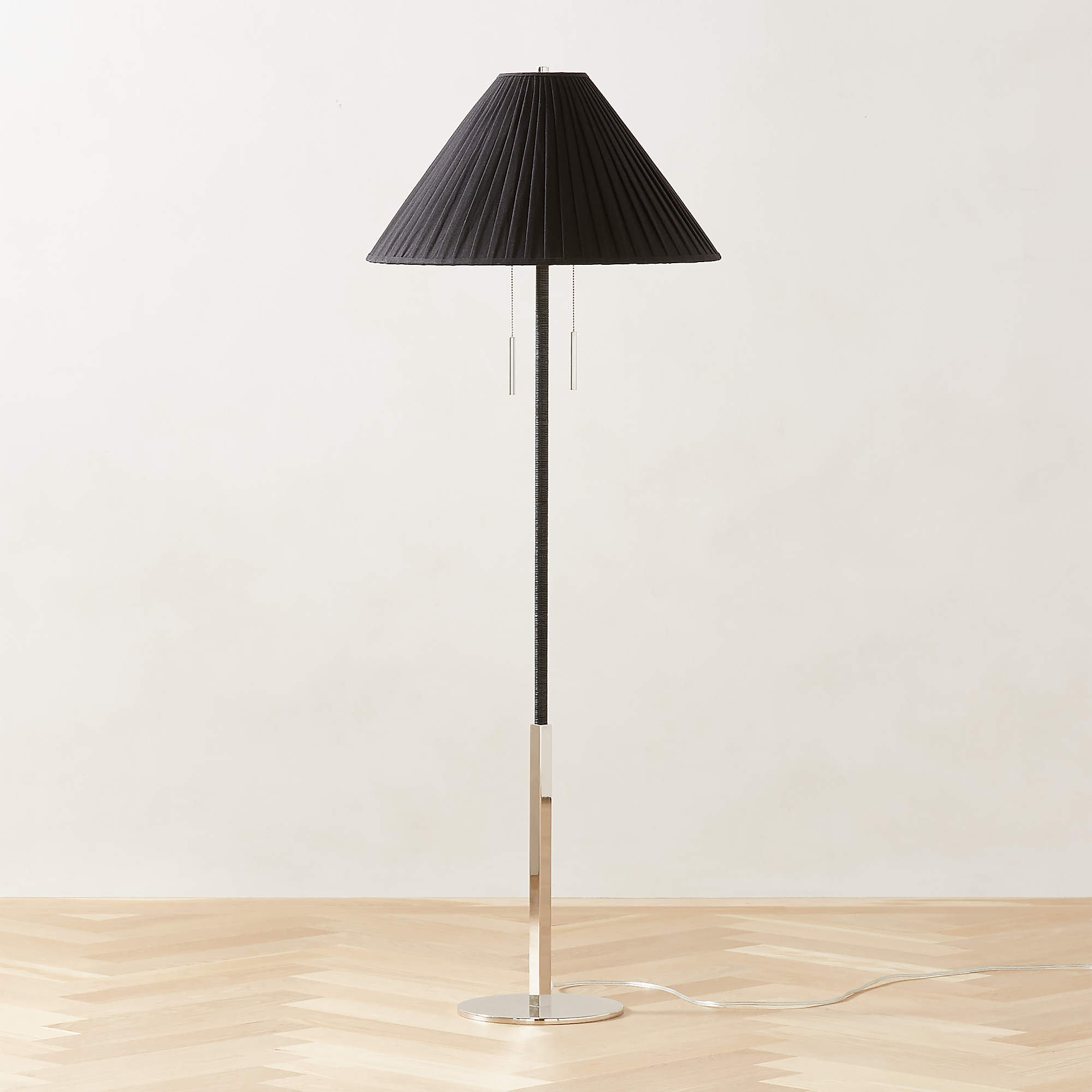 Pogo Modern Black Cane Floor Lamp CB2