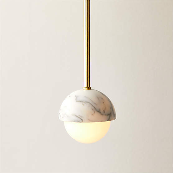 Polaris White Marble and Brass Globe Pendant Light