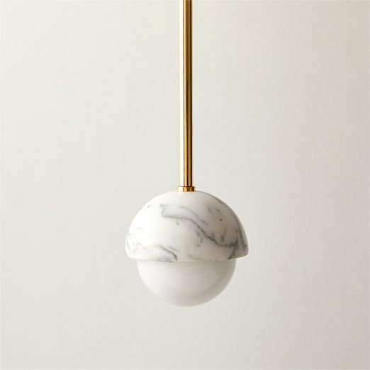 Polaris White Marble and Brass Globe Pendant Light