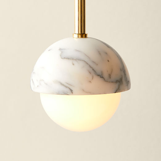 Polaris White Marble and Brass Globe Pendant Light