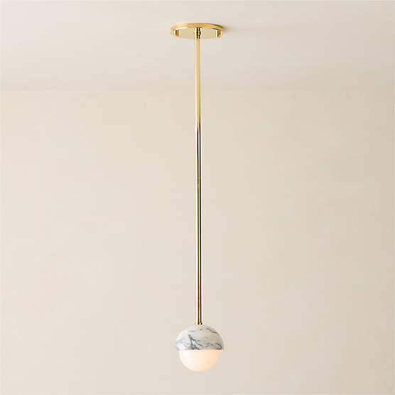Polaris White Marble and Brass Globe Pendant Light