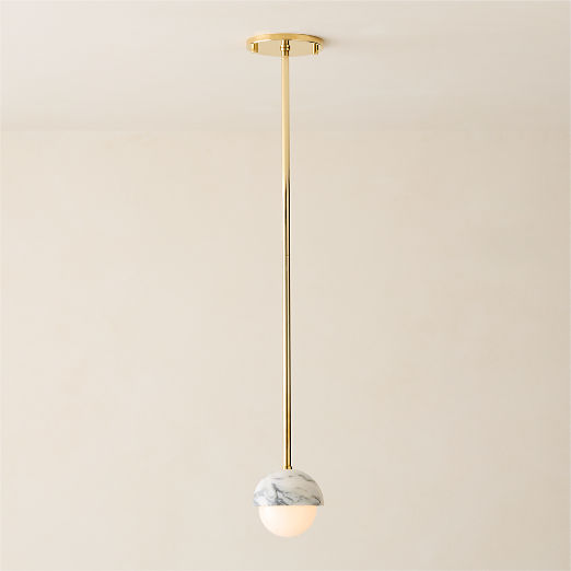 Polaris White Marble and Brass Globe Pendant Light