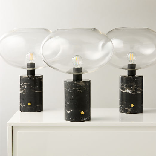 Polo Black Marble Table Lamp with Glass Shade