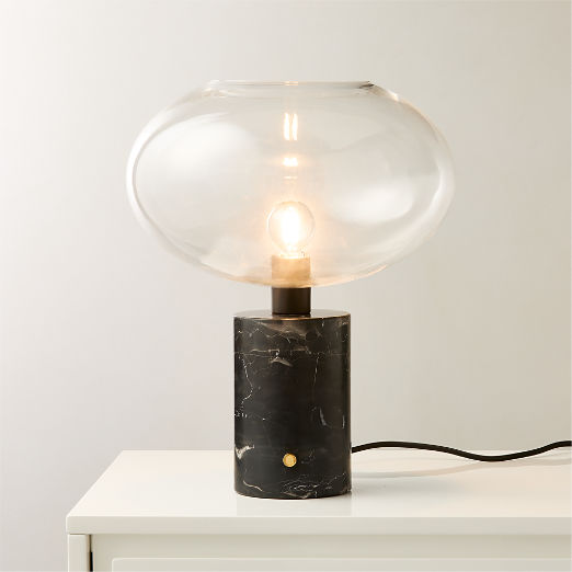 Polo Black Marble Table Lamp with Glass Shade