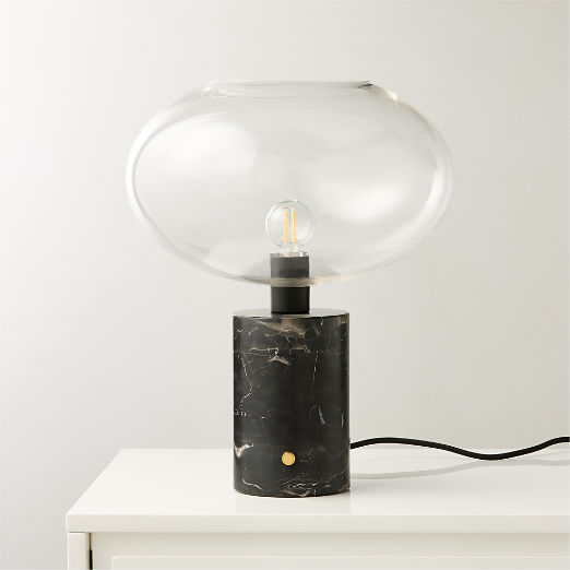 Polo Black Marble Table Lamp with Glass Shade