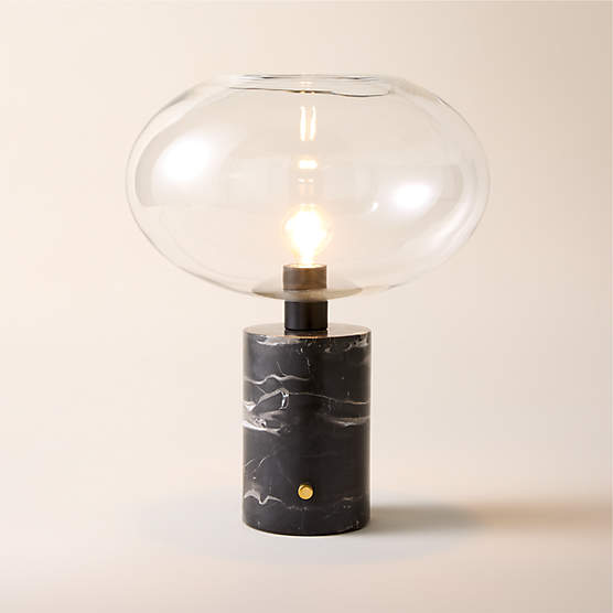 Polo Black Marble Table Lamp with Glass Shade