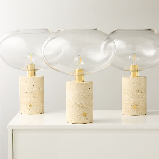 Polo Travertine Table Lamp with Glass Shade