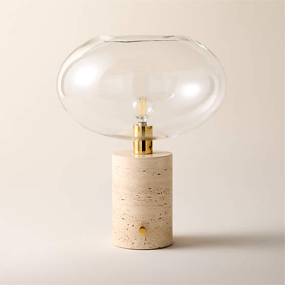 Polo Travertine Table Lamp with Glass Shade