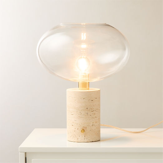 Polo Travertine Table Lamp with Glass Shade