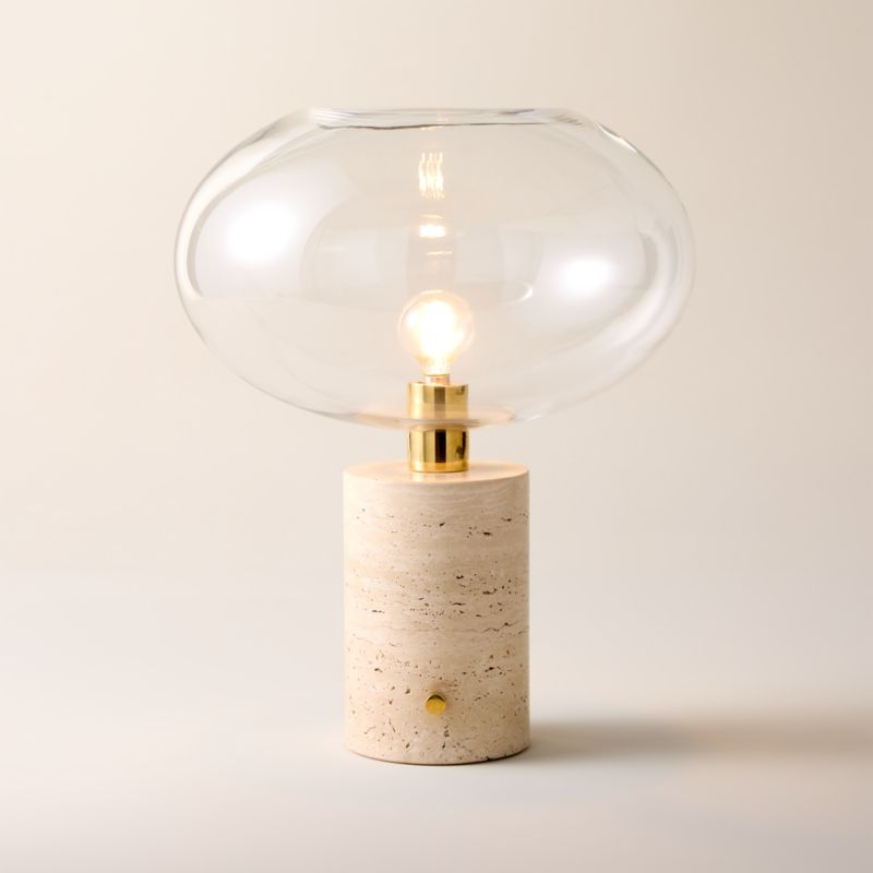 Polo Travertine Table Lamp with Glass Shade - image 1 of 6