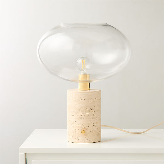 Polo Travertine Table Lamp with Glass Shade