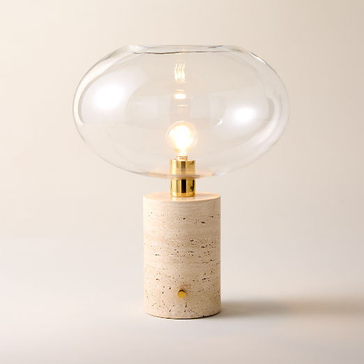 Polo Travertine Table Lamp with Glass Shade