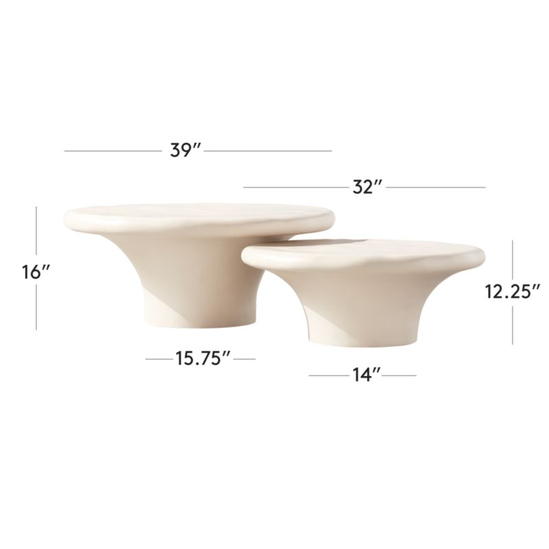 View 2-Piece Pompeo Round Ivory Cast Resin Nesting Indoor/Outdoor Coffee Table Set - image 2 of 8