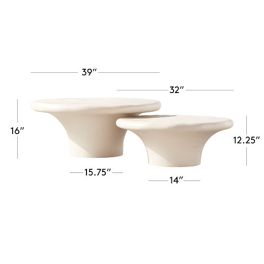 2-Piece Pompeo Round Ivory Cast Resin Nesting Indoor/Outdoor Coffee Table Set