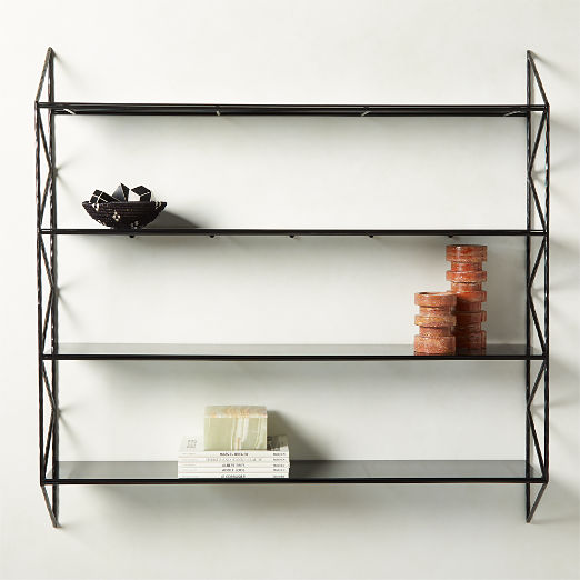 Ponte Black Metal Wall Mount Bookshelf Wide