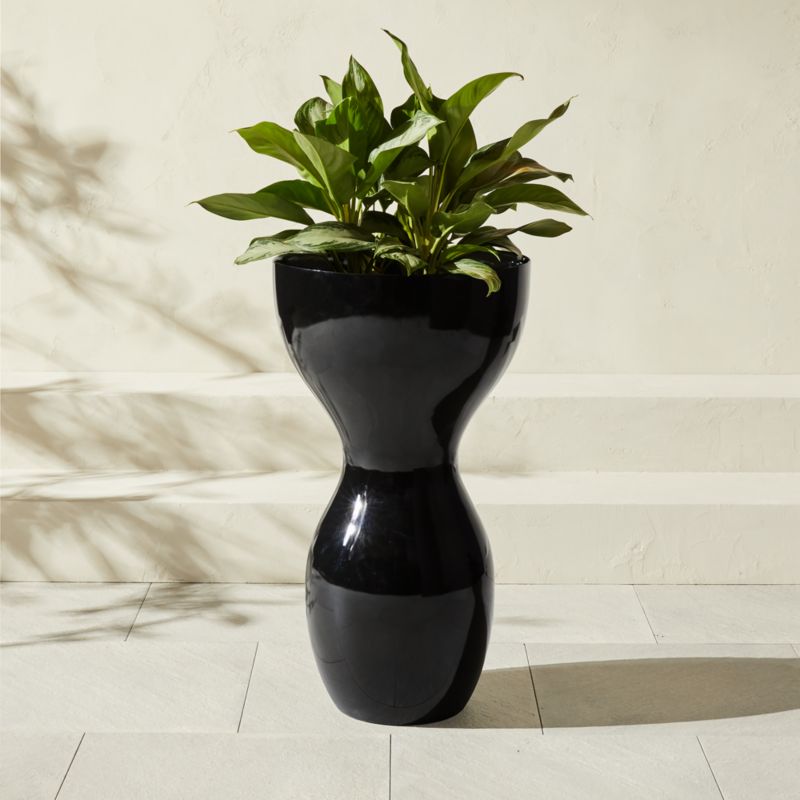 Porta Black High-Gloss Cement Indoor/Outdoor Planter Large - image 0 of 7