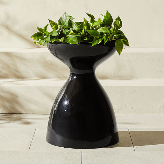 Porta Black High-Gloss Cement Indoor/Outdoor Large Planter 24"H