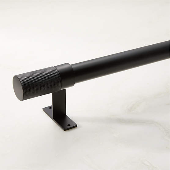 Porter Single Matte Black Curtain Rod with Knurled Finial 28''-48''x1.25''