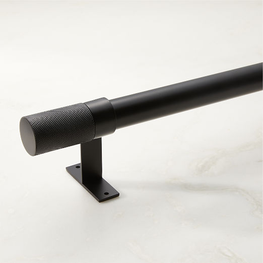 Porter Single Matte Black Curtain Rod with Knurled Finial 48''-88''x1.25''