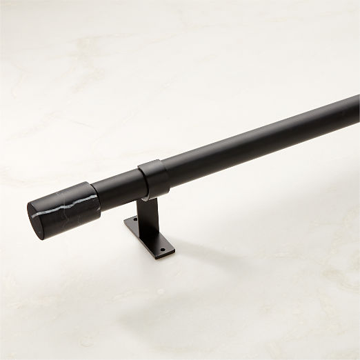 Porter Single Matte Black Adjustable Curtain Rod with Black Marble Finial 28''-48"