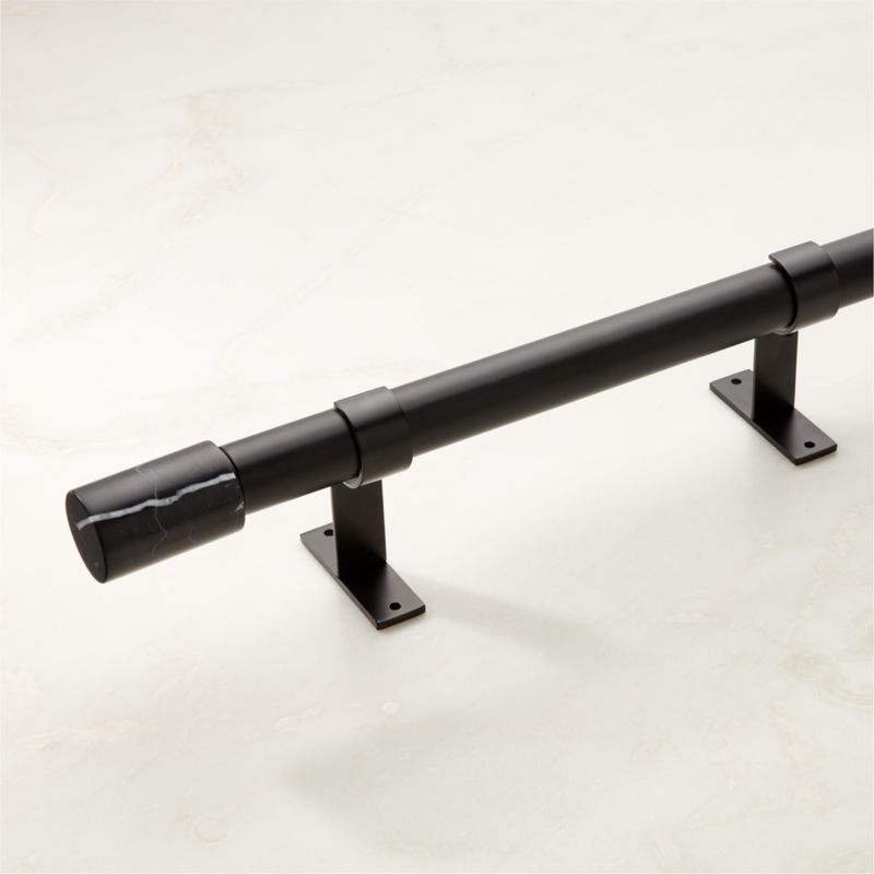 Porter Single Matte Black Adjustable Curtain Rod with Black Marble Finial 88''-120" - image 0 of 3