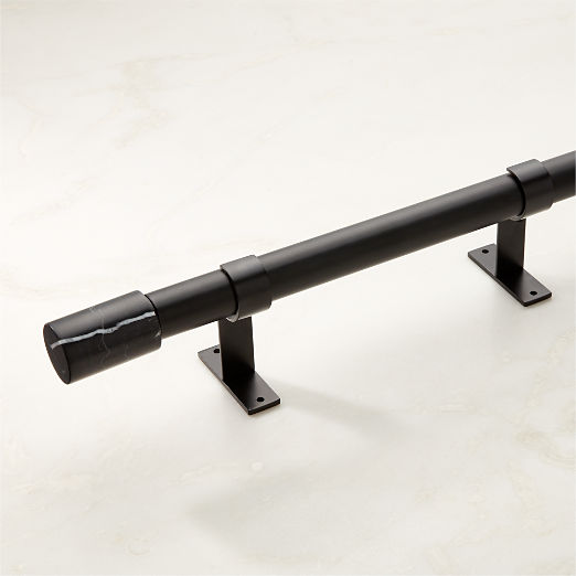 Porter Single Matte Black Adjustable Curtain Rod with Black Marble Finial 48''-88"