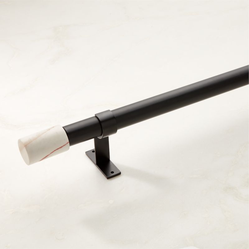 Viewing product image Porter Single Matte Black Adjustable Curtain Rod with White Marble Finial 28''-48" - image 1 of 3