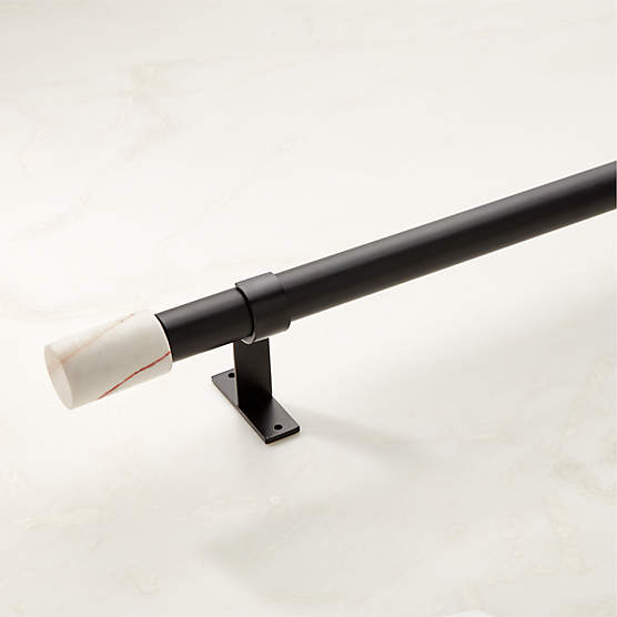 Porter Single Matte Black Adjustable Curtain Rod with White Marble Finial 28''-48"