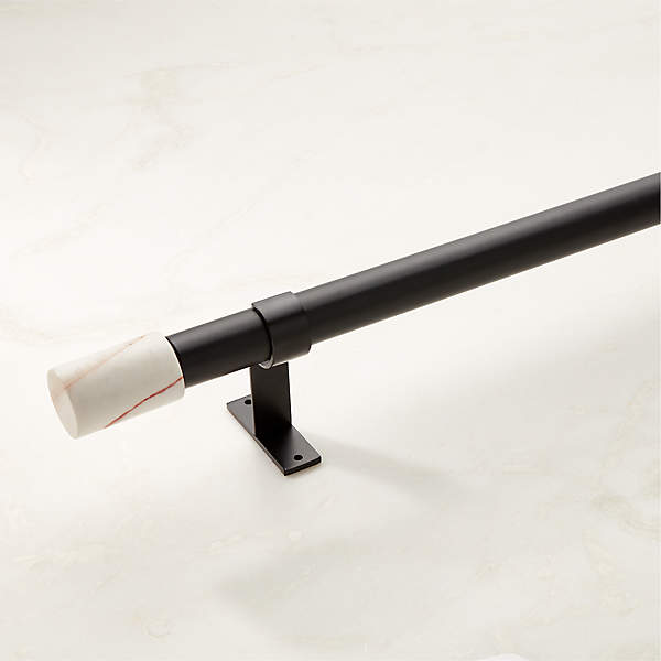 Porter Modern Matte Black Adjustable Curtain Rod with White Marble Finial  28''-48 + Reviews
