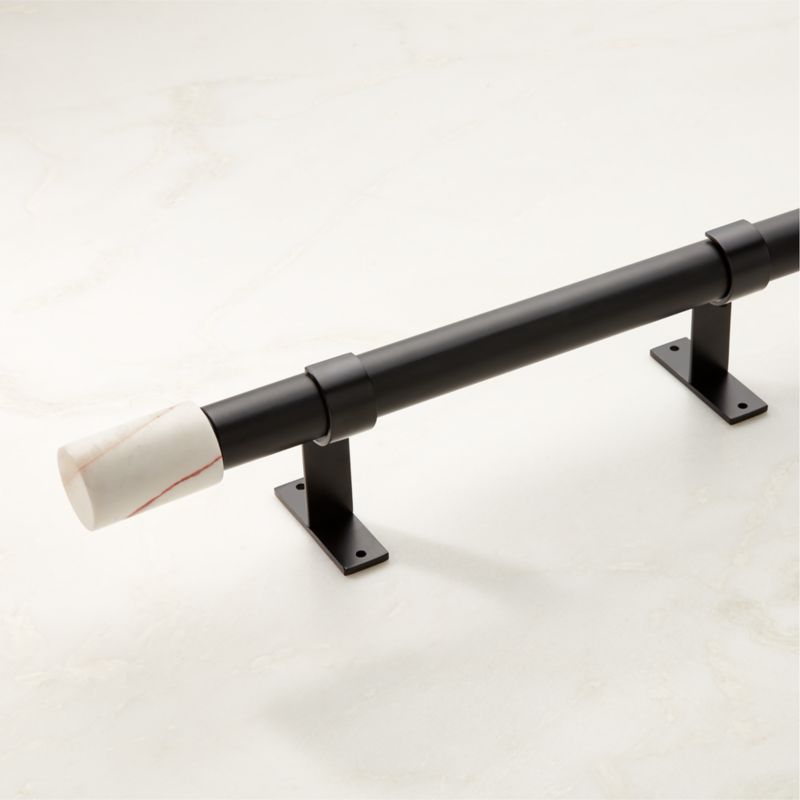 Porter Single Matte Black Adjustable Curtain Rod with White Marble Finial 88''-120" - image 0 of 3