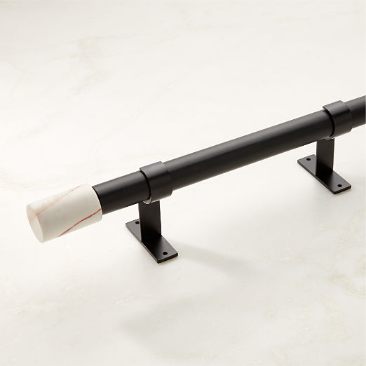 Porter Single Matte Black Adjustable Curtain Rod with White Marble Finial 88''-120"