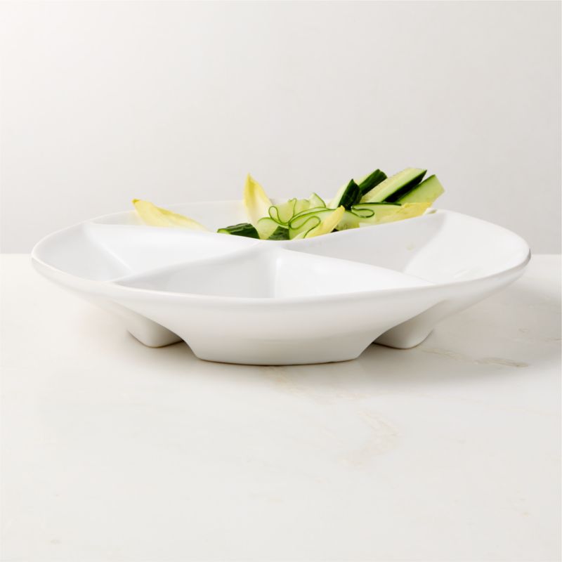 View Porto White Ceramic 4-Section Divided Serving Bowl details