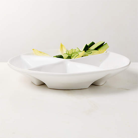Porto White Ceramic 4-Section Divided Serving Bowl