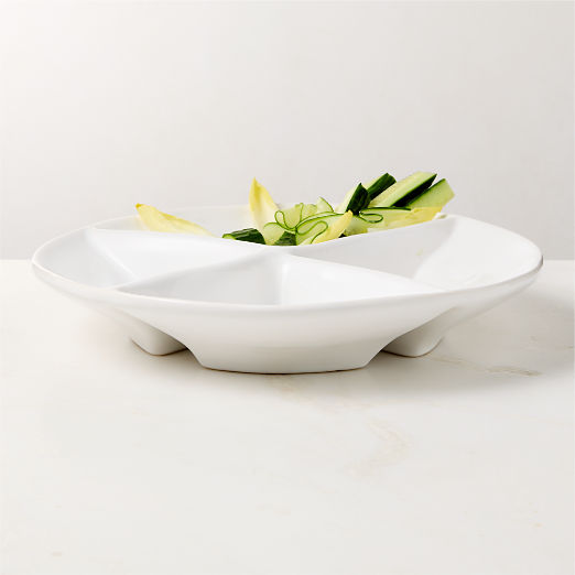 Porto White Ceramic 4-Section Divided Serving Bowl