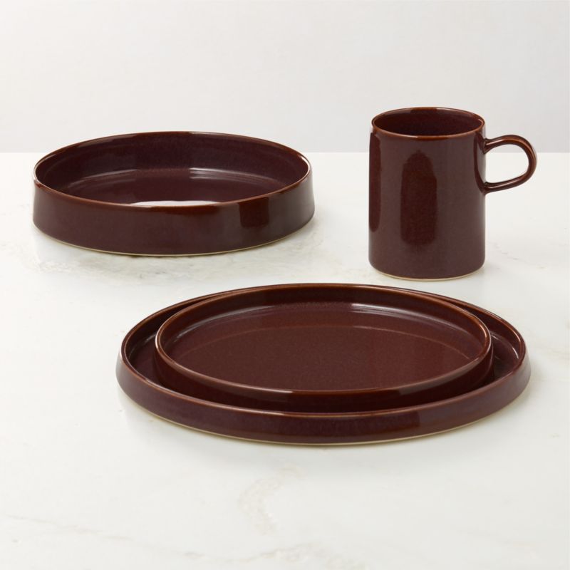View Prado 4-Piece Oxblood Dinnerware Set with Pasta Bowl with Reactive Glaze details