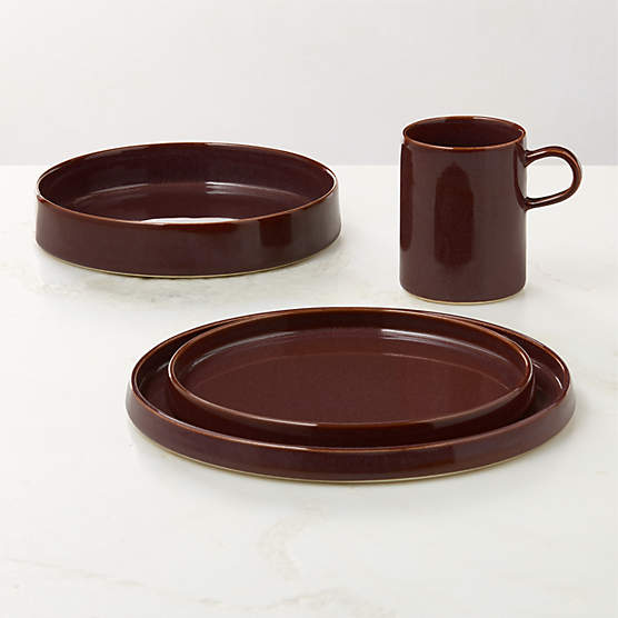 Prado 4-Piece Oxblood Dinnerware Set with Pasta Bowl with Reactive Glaze