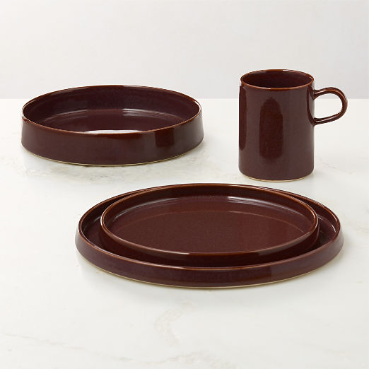 Prado 4-Piece Oxblood Dinnerware Set with Pasta Bowl with Reactive Glaze