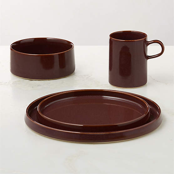Prado 4-Piece Oxblood Dinnerware Set with Soup Bowl with Reactive Glaze