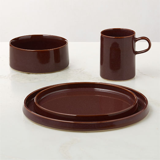 Prado 4-Piece Oxblood Dinnerware Set with Soup Bowl with Reactive Glaze