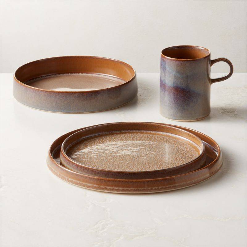 View Prado 4-Piece Tan Dinnerware Set with Pasta Bowl with Reactive Glaze details