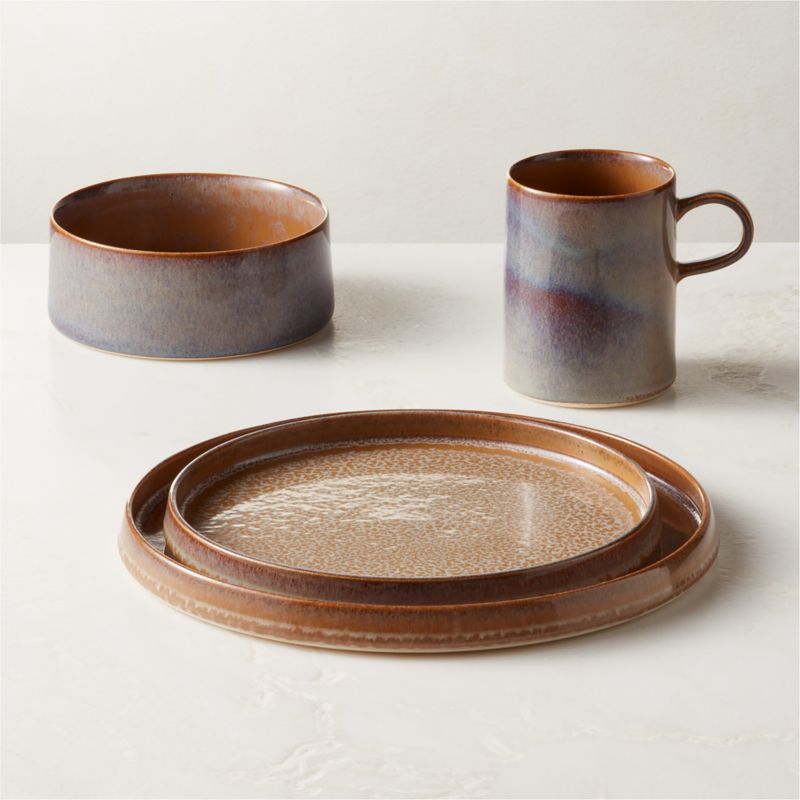 View Prado 4-Piece Tan Dinnerware Set with Soup Bowl with Reactive Glaze details