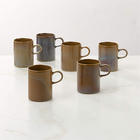 Prado Tan Coffee Mugs with Reactive Glaze 12oz Set of 6